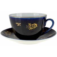 Чайная пара "Ночь. Цветы". Фарфор, винтаж, ЛФЗ, СССР, вторая половина 20 века