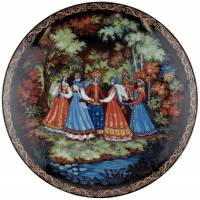 Декоративная тарелка "Хоровод", фарфор, винтаж, Палех, Россия, 2002 год