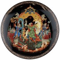 Декоративная тарелка "Золотая уздечка", фарфор, винтаж, Палех, Россия, 2002 год